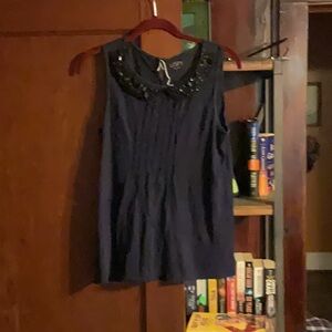 LOFT Blue Embellished Peter Pan Collar Blouse